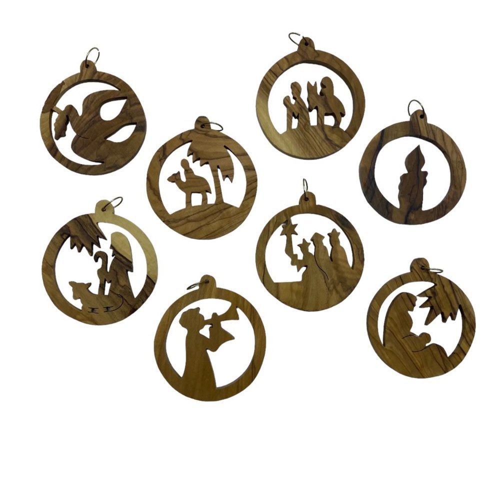 Christmas Handmade Genuine Grade A Olive Wood From Holy Land Ornaments Lot of 8